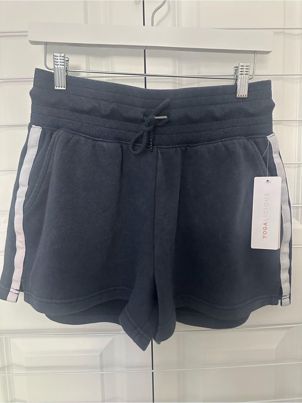 Yogalicious Navy Athletic Shorts with White Side Stripes